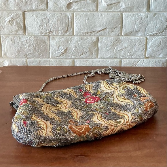 Vintage 1930s 40s French Tapestry Petit Point Victorian Floral Purse Snap Close - Picture 9 of 17